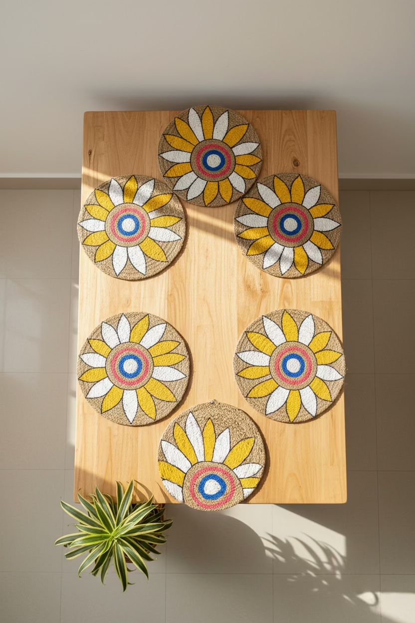 15" Sunflower Hand-Painted Jute Placemat