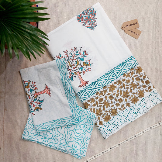 Hand Block Bird Print Pure Cotton Multicolor King Size Bedsheet | Artistic & Eco-Friendly