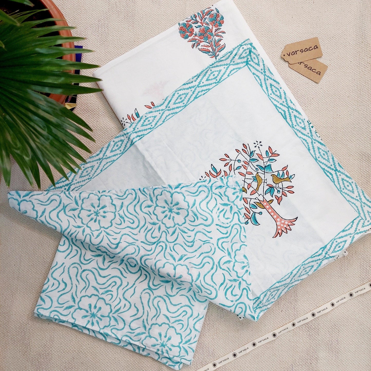 Hand Block Bird Print Pure Cotton Multicolor King Size Bedsheet | Artistic & Eco-Friendly