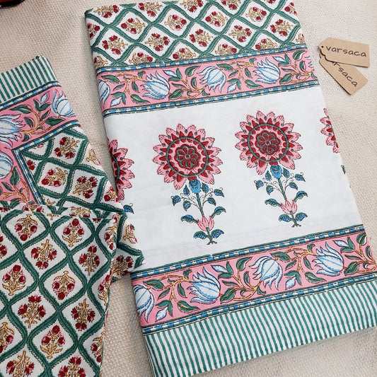 Mughal pattern Pure Cotton Multicolour Floral Print King Size Bed Sheet