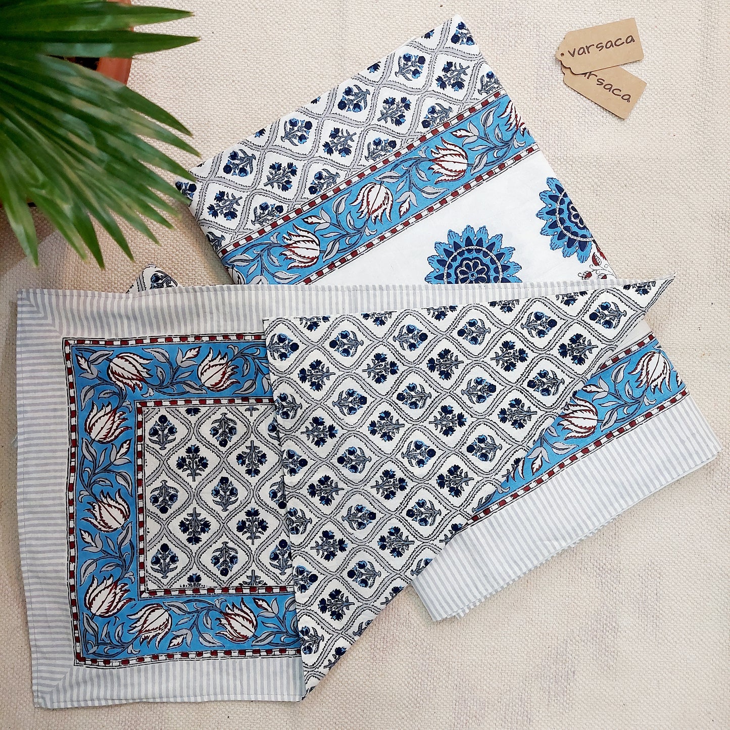 Mughal pattern Pure Cotton Blue Floral Print King Size Bed Sheet