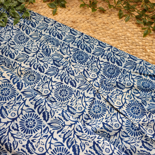 Unstitched Indigo Blue Pure Cotton Fabric With Floral Patterns – Handcrafted Fabric for Custom Designs
