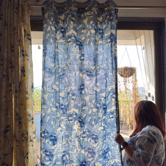 Indigo & White Abstract Cotton Curtain – Lightweight, Flowy & Elegant