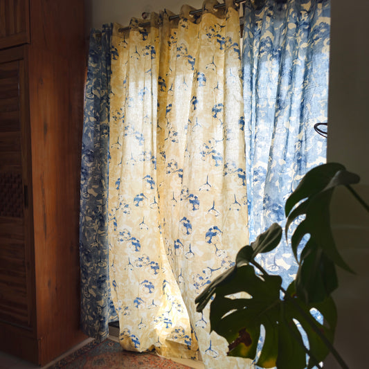 Indigo & White Abstract Cotton Curtain – Lightweight, Flowy & Elegant