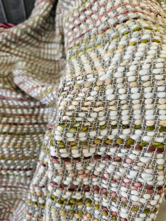 Handloom Woven Sofa Throw Blanket | Multi-Texture Cotton Throw with Fringe