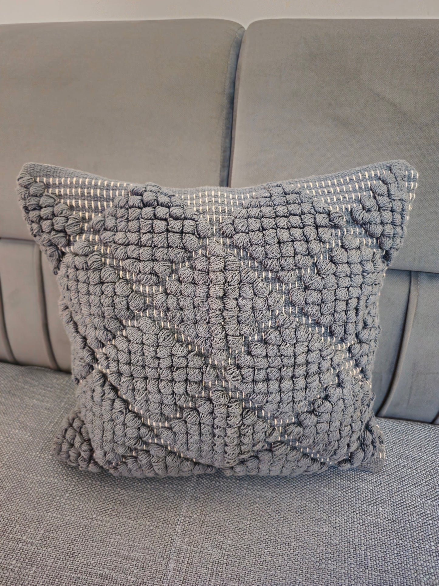 Solid Grey Boho Textured Cushion Cover | Handmade Pure Cotton Cushion Cover