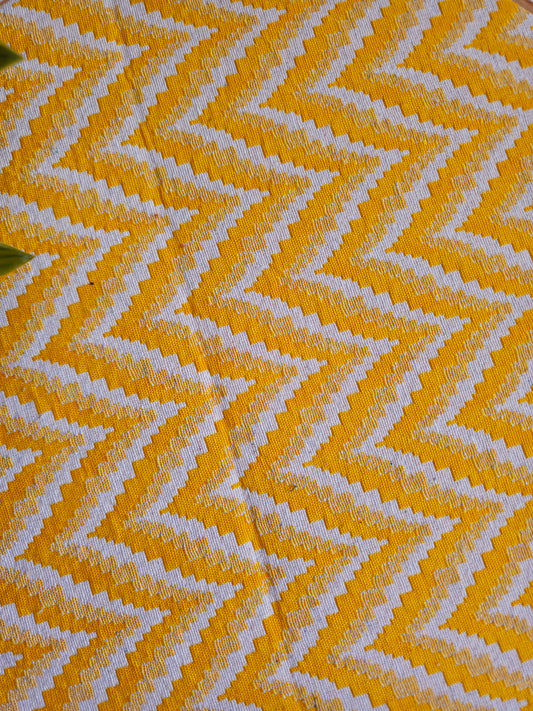 Geometric Embroidery Hoop Wall Art | 18 Inch | Handloom Yellow & White Zigzag Recycled Cotton Decor