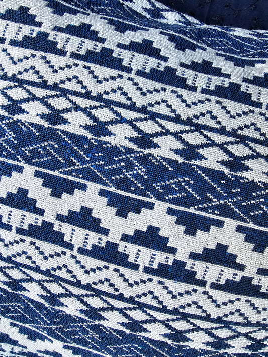 Handloom Cotton Jacquard Cushion Cover | Blue & White Geometric Pattern Throw Pillow