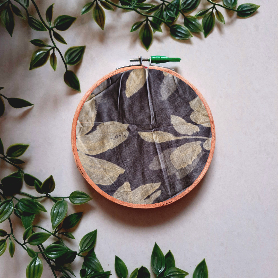 Grey and White Floral Print Embroidery Hoop | Upcycled Fabric | Handmade Wall Art