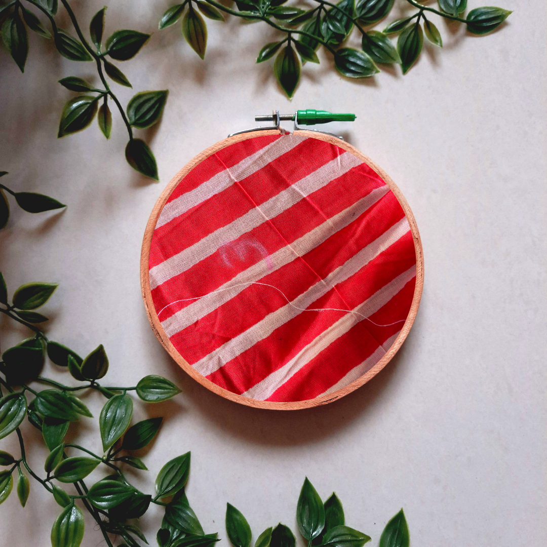 Red and White Striped Embroidery Hoop | Upcycled Fabric | Handmade Wall Decor