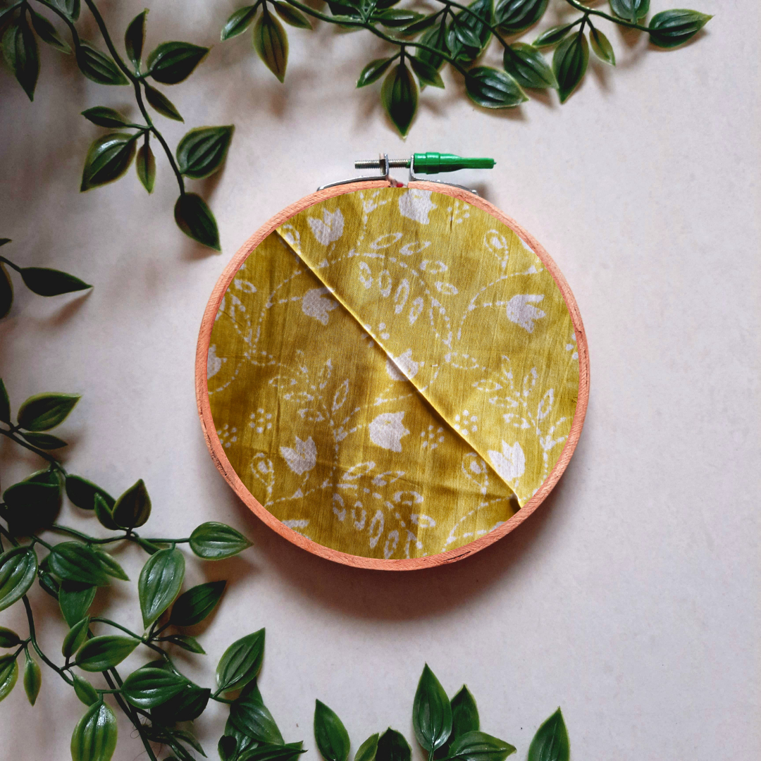 Mustard Yellow and White Floral Print Embroidery Hoop | Upcycled Fabric | Handmade Wall Art