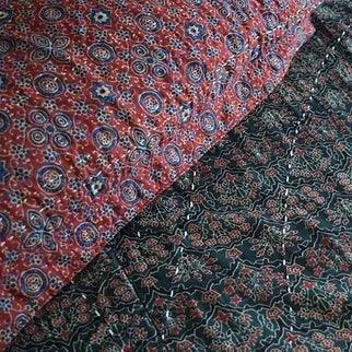 Handmade Black Ajrakh Bedspread | Multipurpose | Quilt | Throw | 2 Pillow Cover