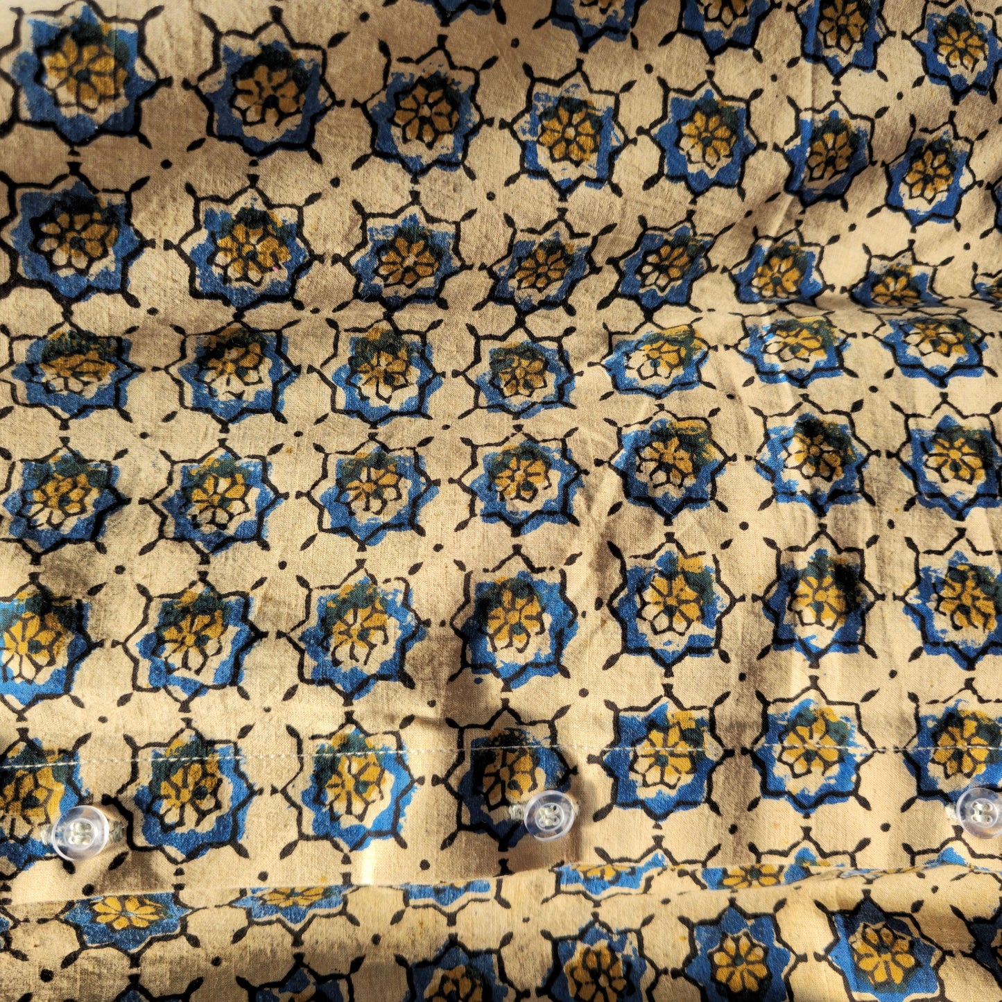 Beige And Blue Ajrakh Print Men's Cotton Shirt