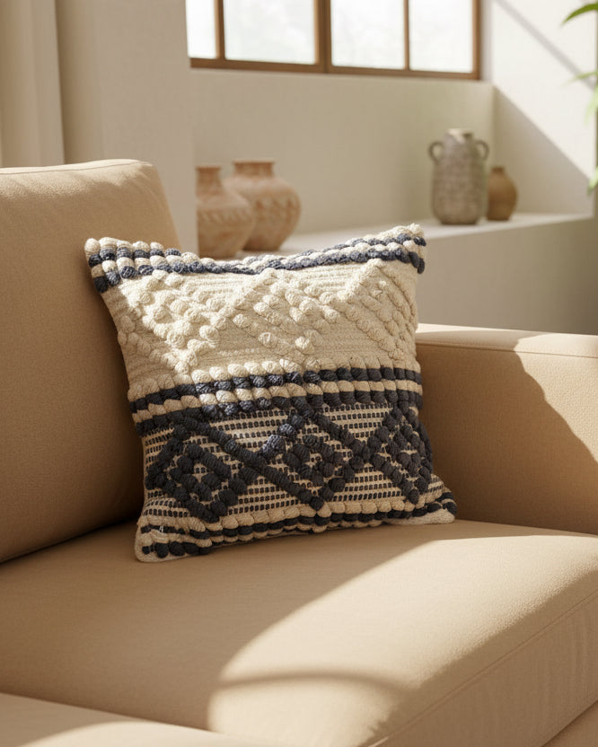 Cotton Off-White & Grey Cushion Cover