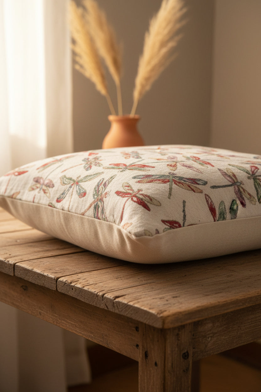 Cushion Cover with dragonfly pattern side view