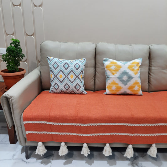 Decorative jute cotton couch cover in orange