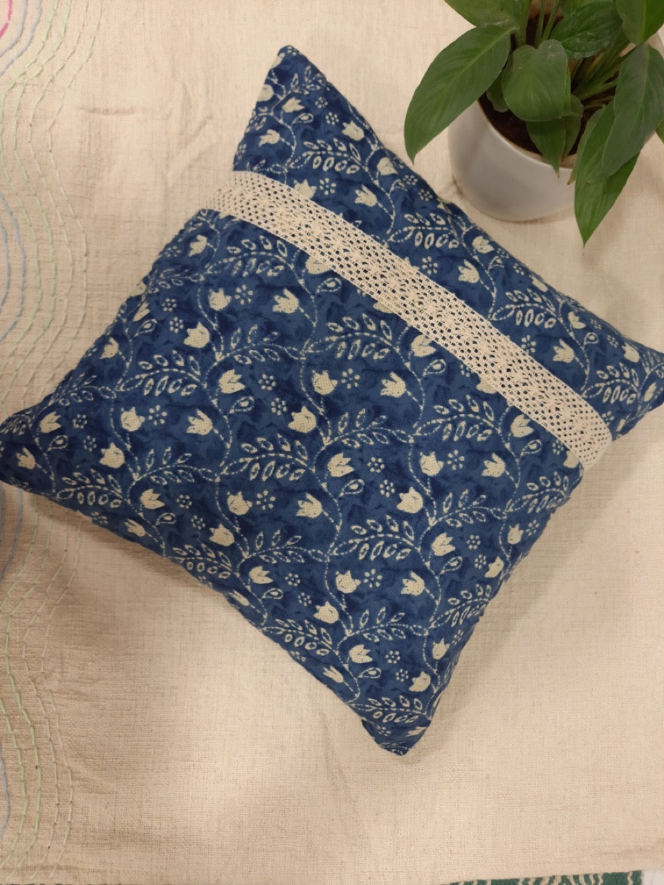 Ethnic printed cushion cover in blue indigo