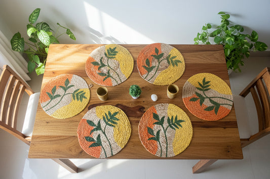 Hand Painted Leaves Round Jute Table Mats