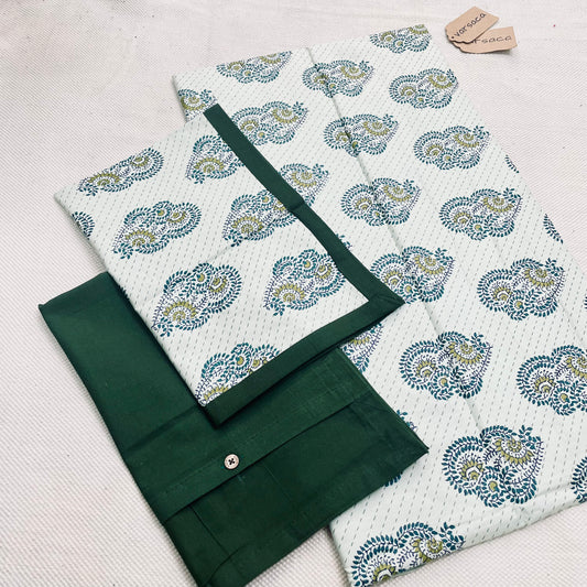 Green-White Geometric Print King Size Bedsheet With Yellow Color Border