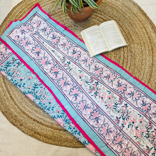 Blue Floral Baby Quilt with Pink Border