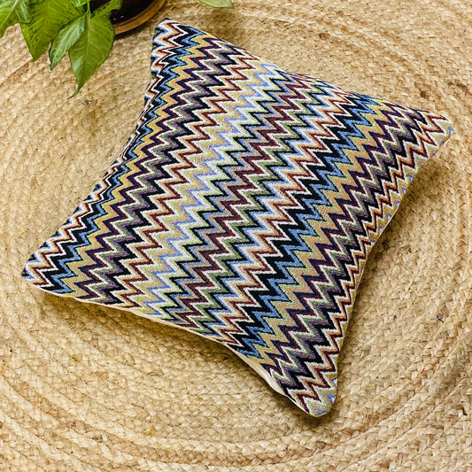Handloom Cotton Chevron Cushion Cover | Woven Zig-Zag Pillow Cover