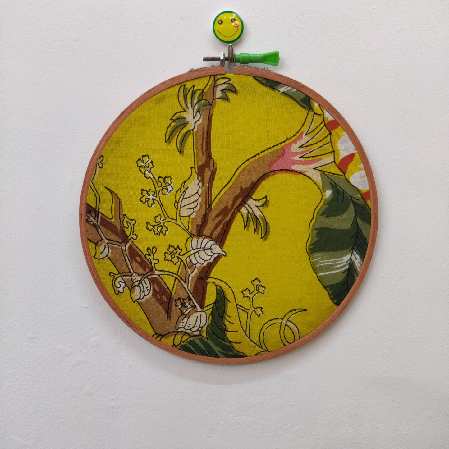 Yellow Fabric Embroidery Hoop with Bold Floral Print – Upcycled Material | Multiple Sizes