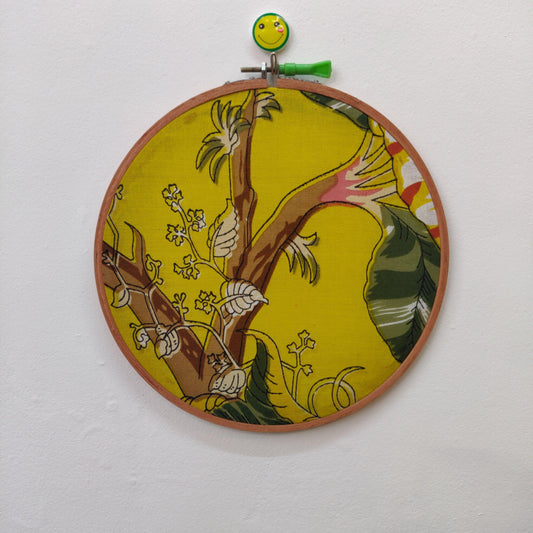 Yellow Fabric Embroidery Hoop with Bold Floral Print – Upcycled Material | Multiple Sizes