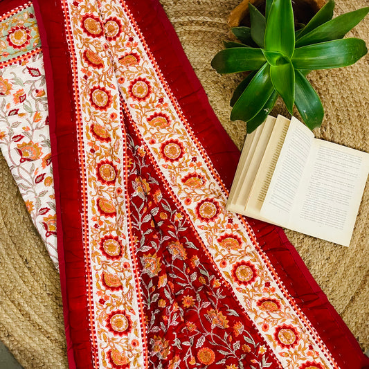 Reversible Baby Jaipuri Quilt – Maroon & Orange Floral | Handblock Printed Mul Cotton Razai 60x45 inch | Soft Organic Baby Blanket (0–6 Years)