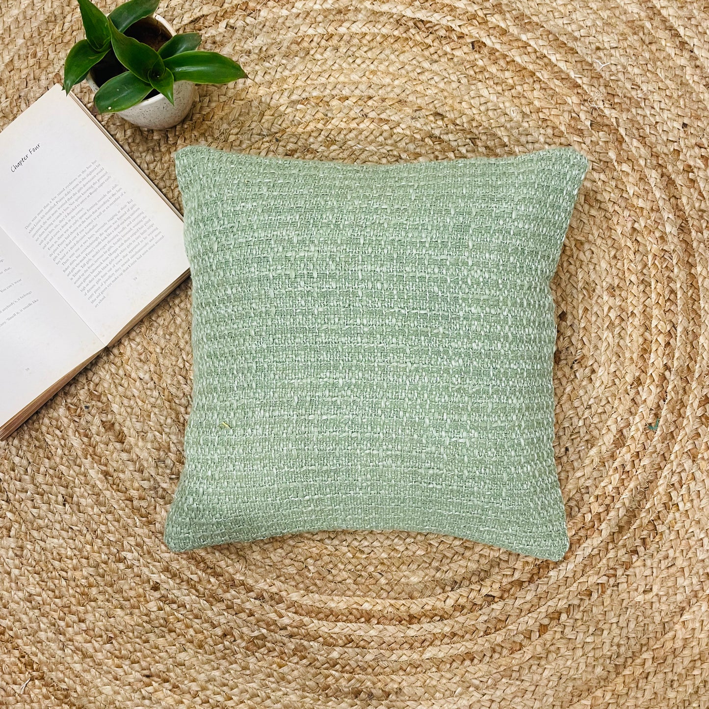 Green Handloom Cotton Cushion Cover – Elegant & Handmade Decoration