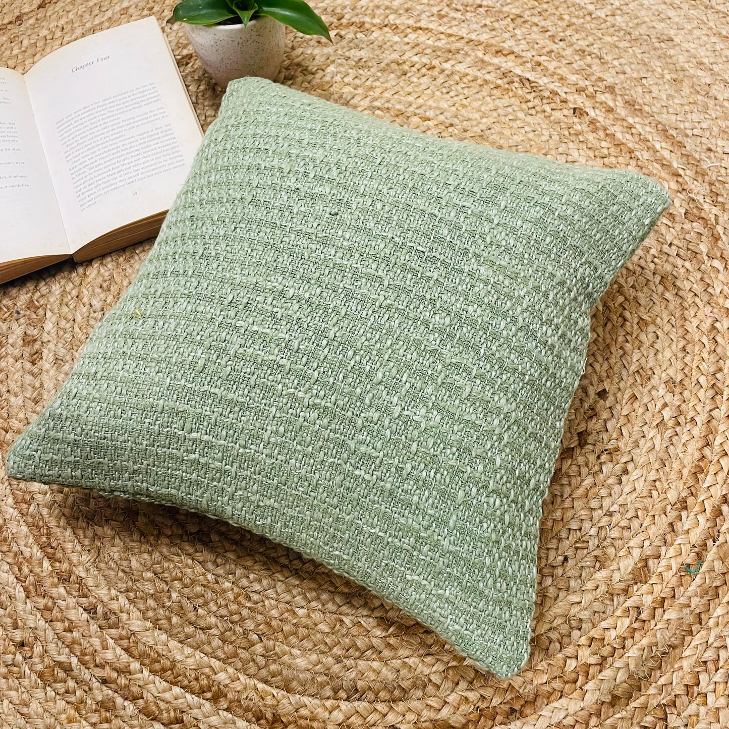 Green Handloom Cotton Cushion Cover – Elegant & Handmade Decoration