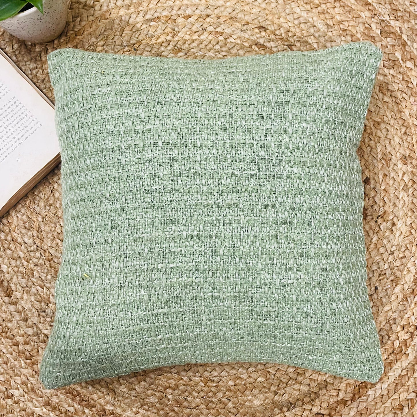 Green Handloom Cotton Cushion Cover – Elegant & Handmade Decoration