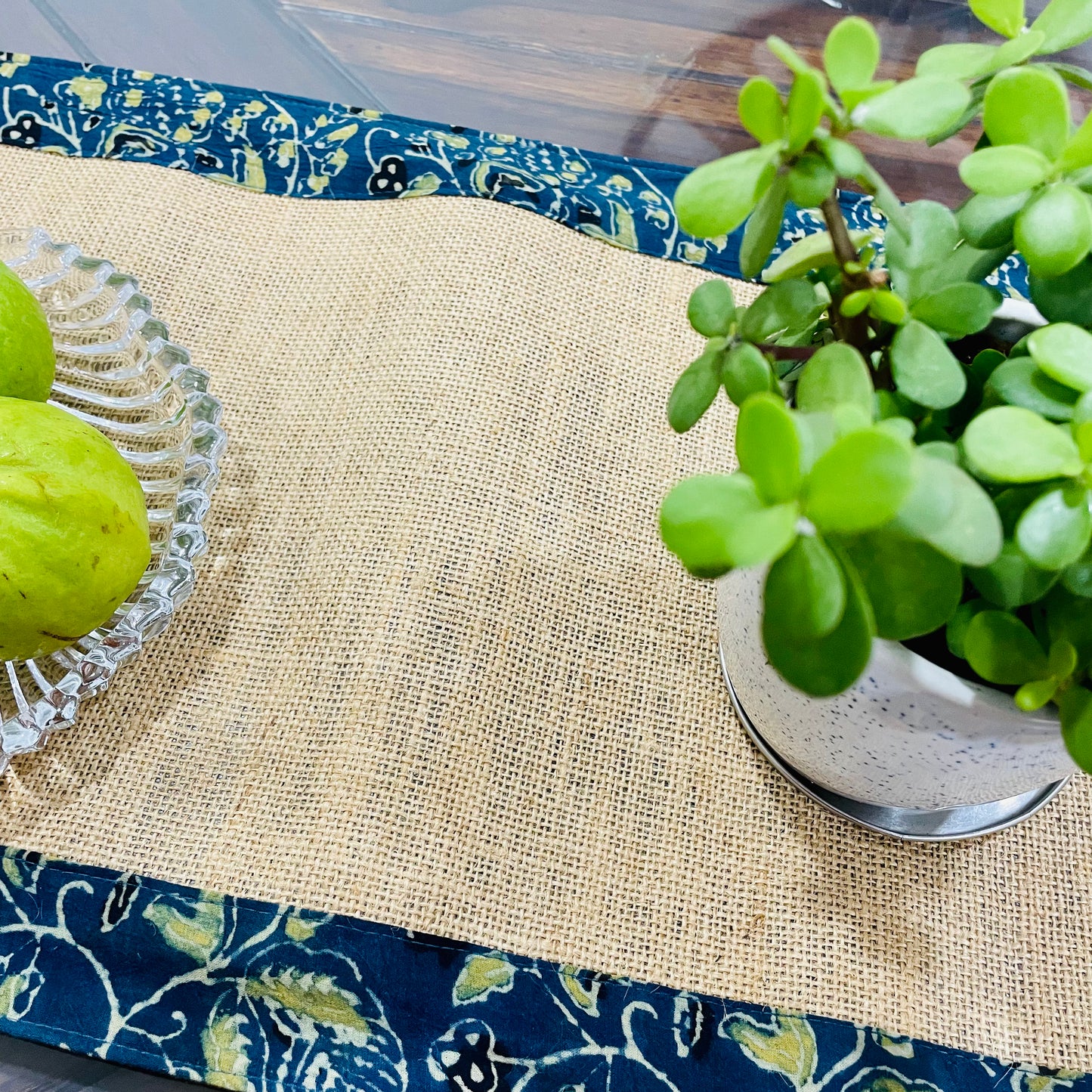 Jute Handloom Table Runner With Green Border