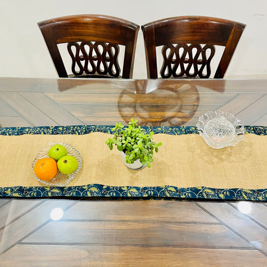 Jute Handloom Table Runner With Green Border