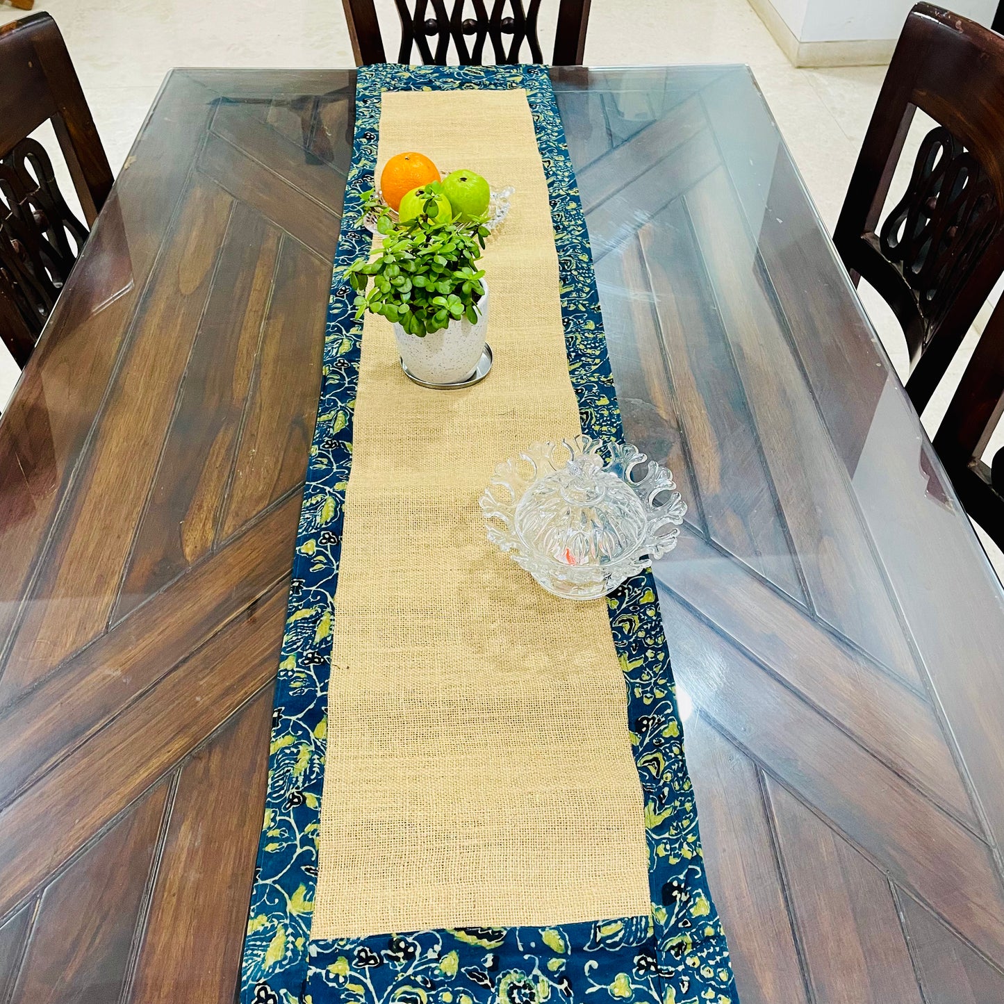 Jute Handloom Table Runner With Green Border