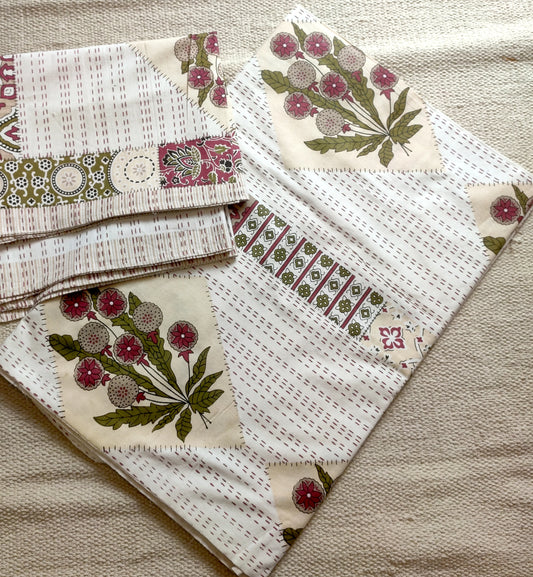 Kantha-style printed cotton bedsheet king size