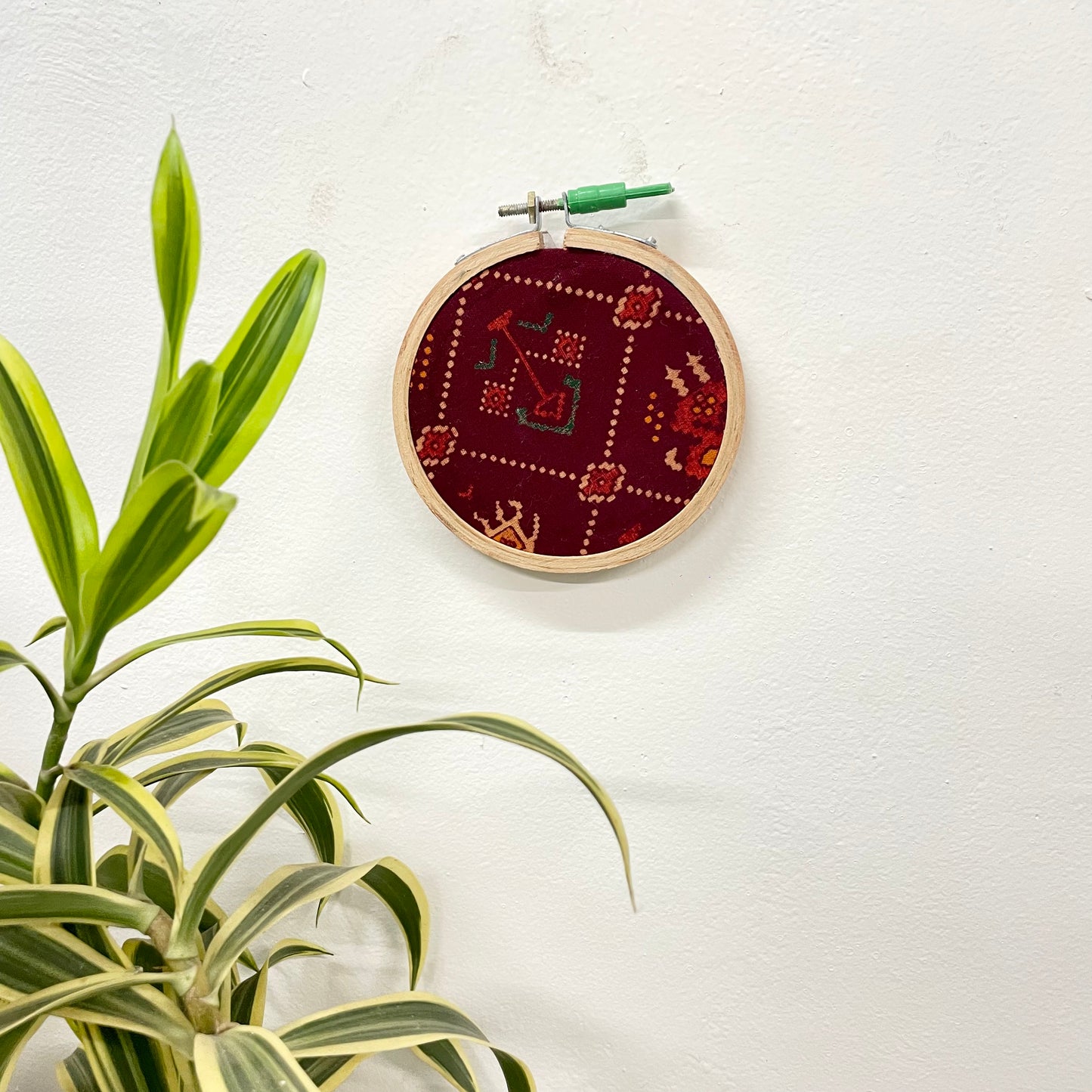 Maroon Red Fabric with Geometric Designs Embroidery Hoop – Upcycled Fabric | Multiple Sizes