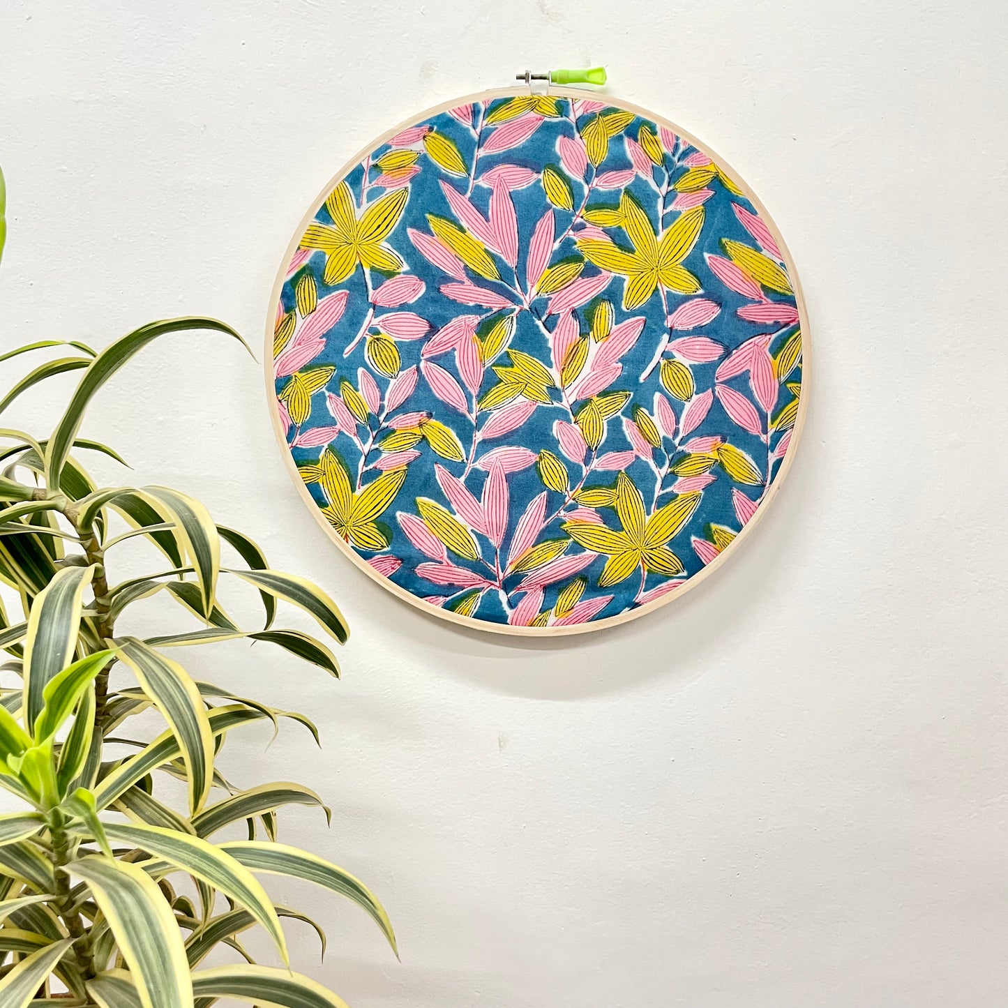 Multicolour Leaves Floral Embroidery Hoop – Upcycled Fabric | Multiple Sizes
