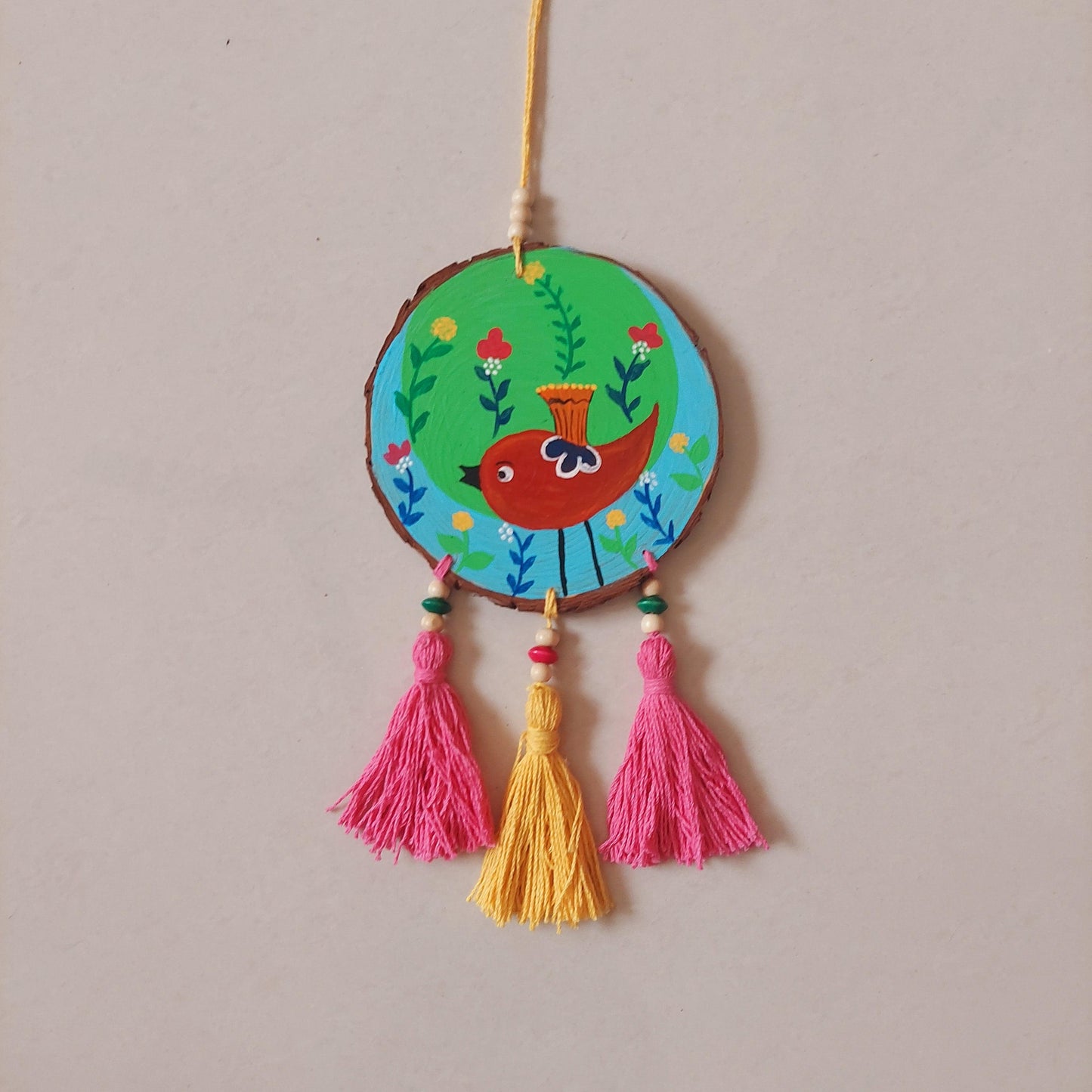 Multicolour Wooden Wall Decor With Tassels