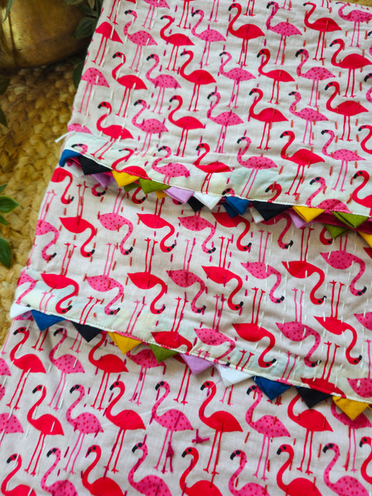 Pink Flamingo Print Reversible Cotton Blanket