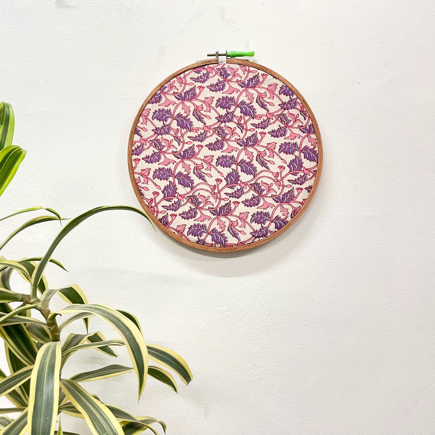 Pink Floral Embroidery Hoop – Upcycled Cotton Fabric with Wooden Ring | Multiple Sizes|image2