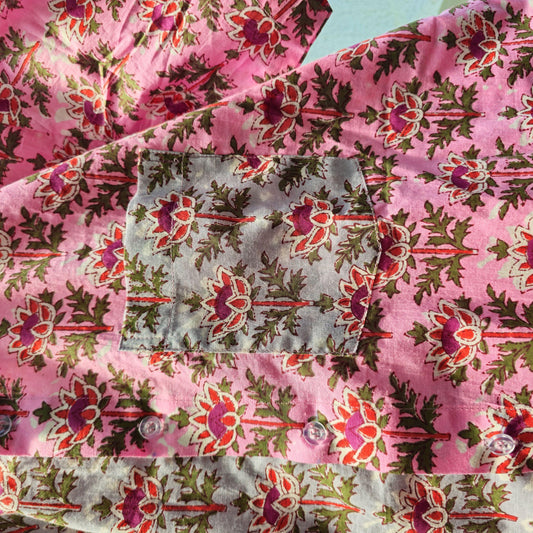 Pink And Grey Floral Half Half Pattern Men Shirt