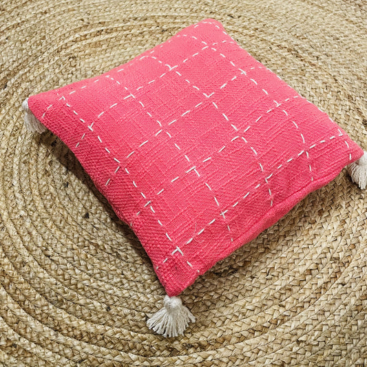 Pink Slub Cotton Cushion Cover