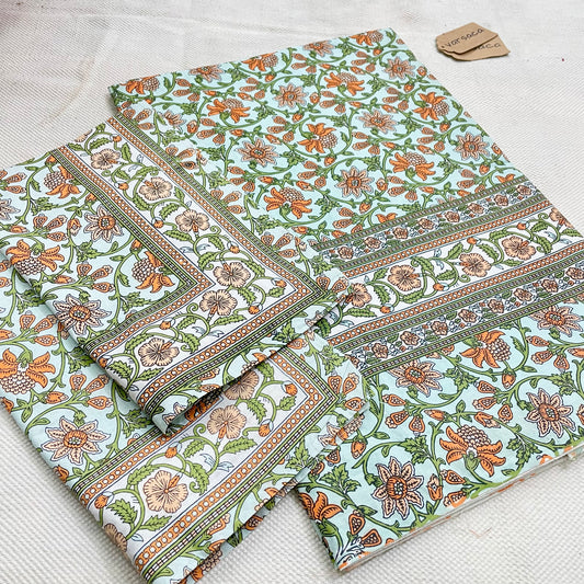 Pure Cotton White And Beige Floral  King Size Bed Sheet|image2