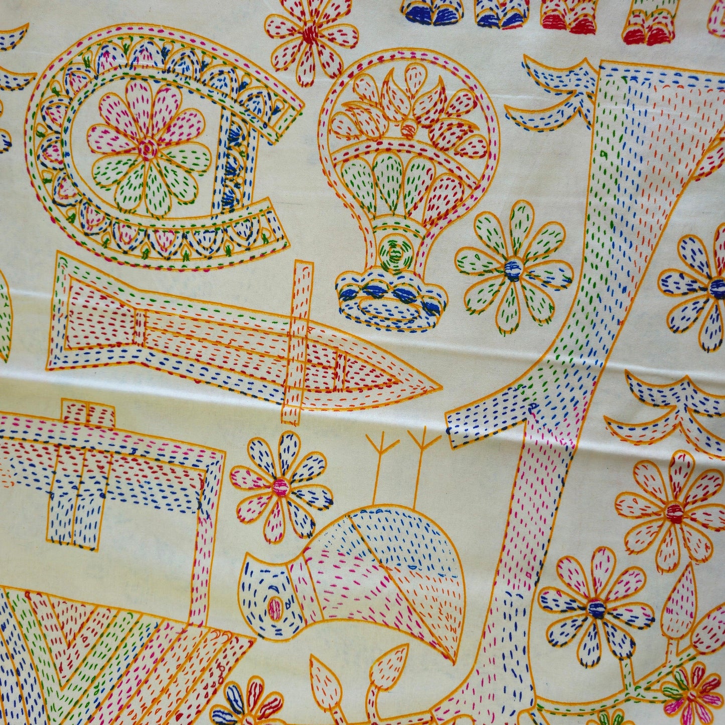 Pure Cotton White Multi Colour Bed Sheet With Brown Border