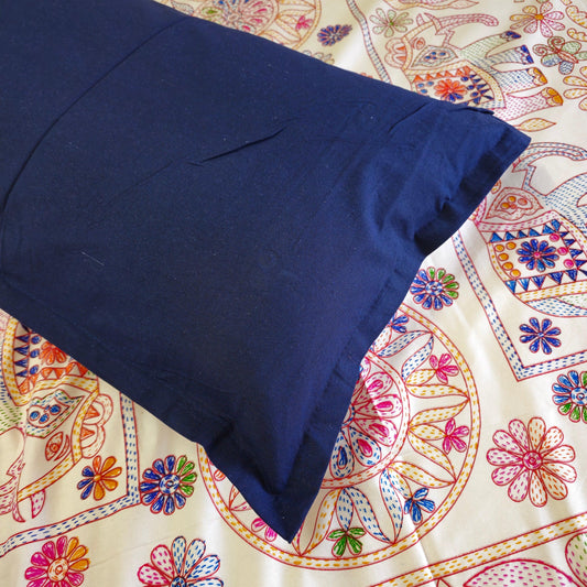 Pure Cotton White Multi Colour Bed Sheet With Blue Border