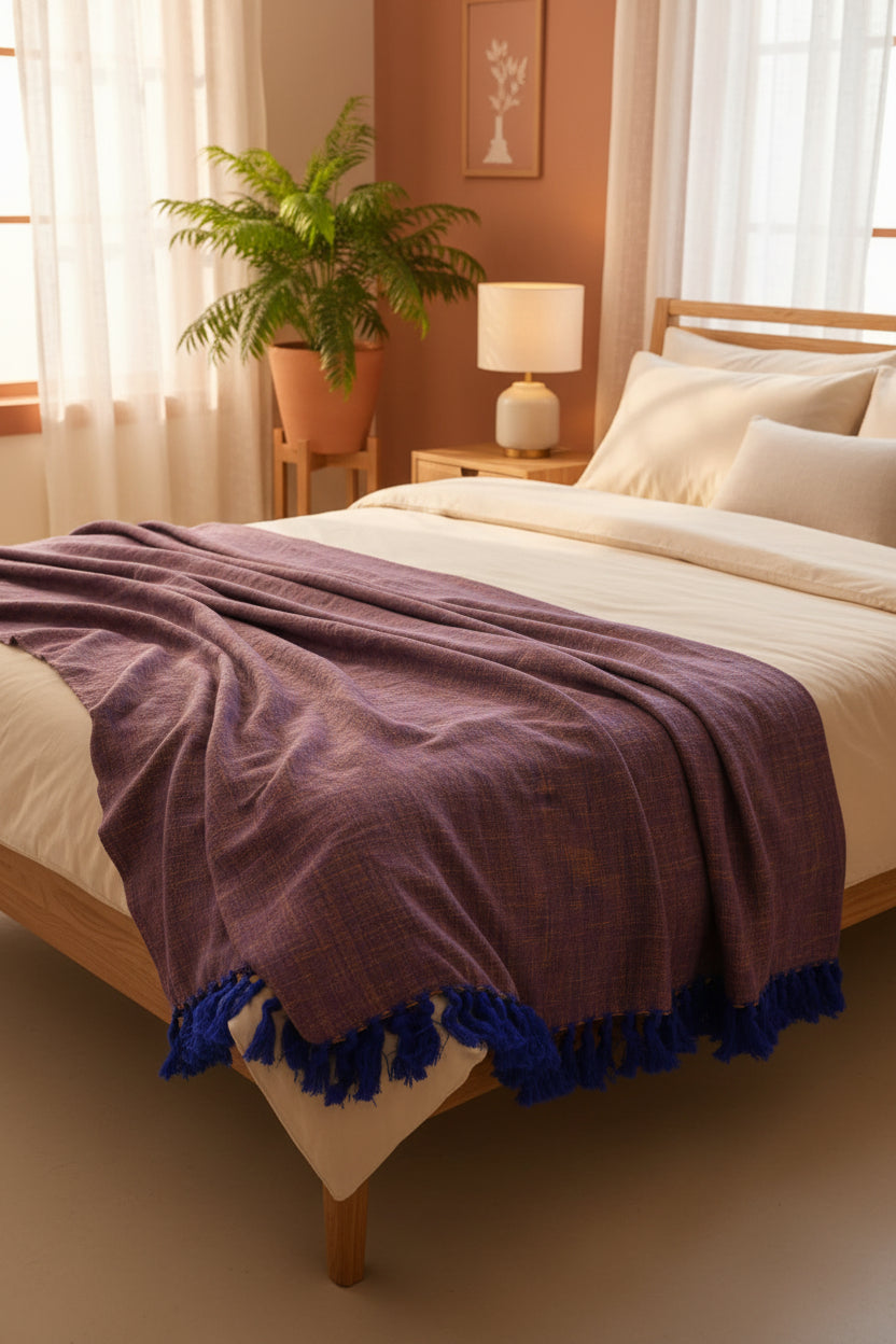Purple Handloom Slub Cotton Bedcover
