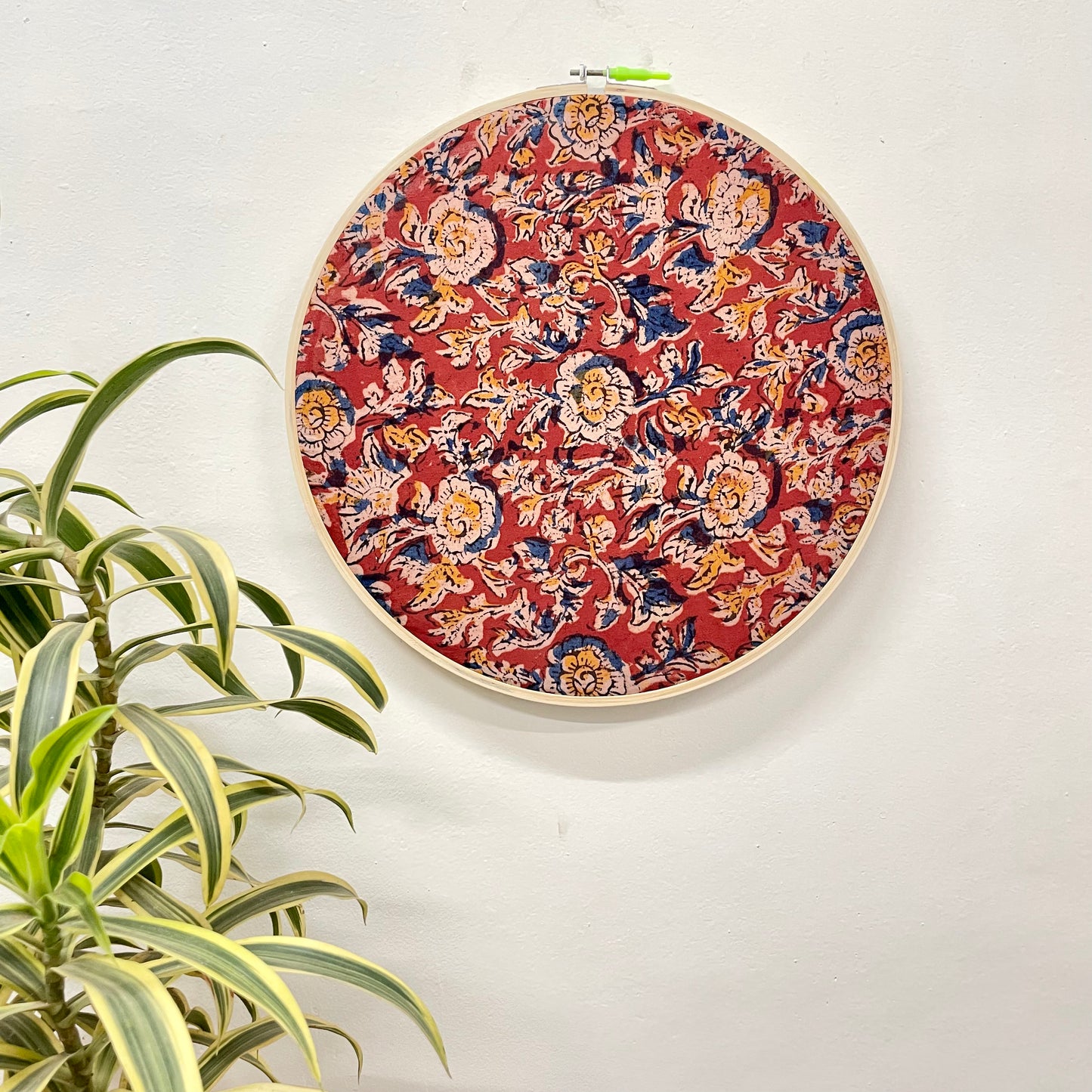 Red Kalamkari Embroidery Hoop Wall Decor – Upcycled Fabric | Multiple Sizes