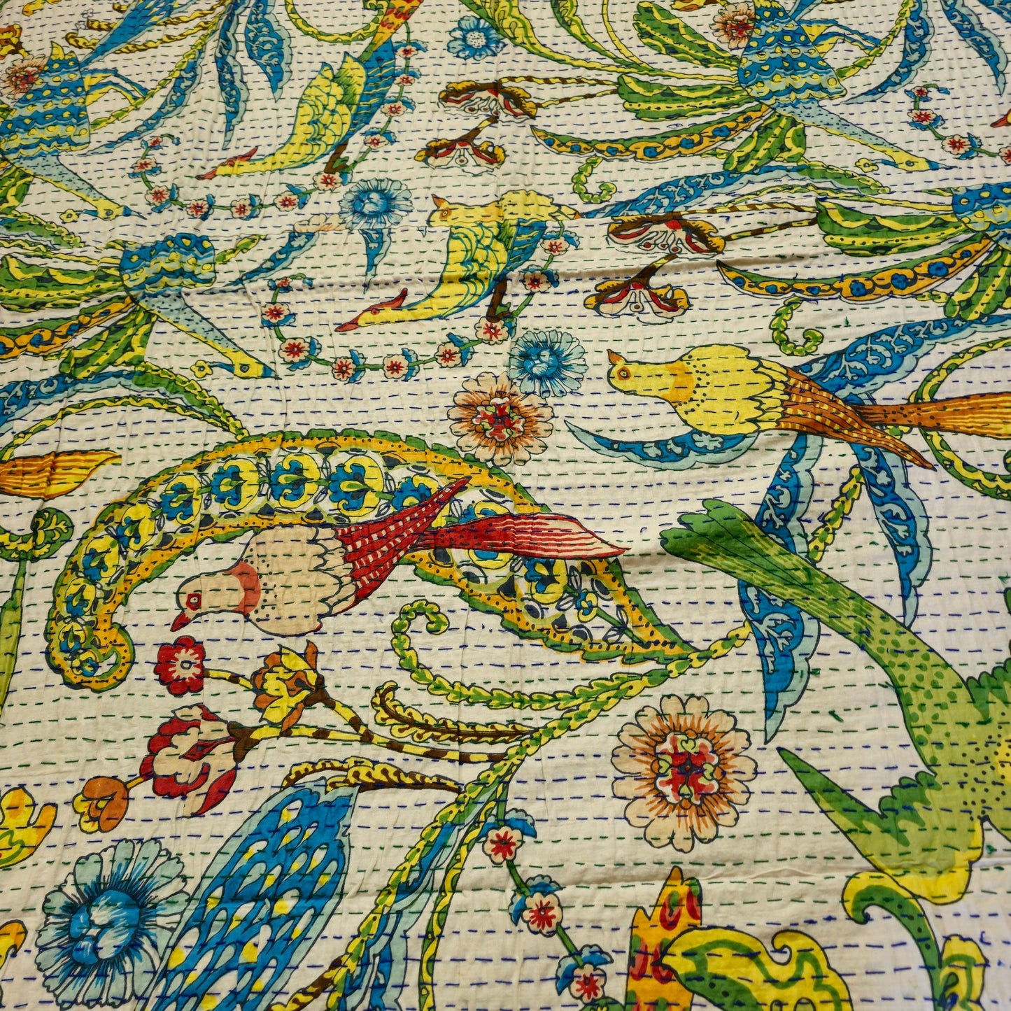 Tropical Print Kantha Work Bedcover