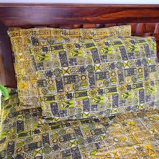 Handmade Yellow And Green Bedcover With Reversible Pillow Covers