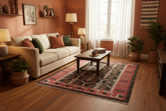 5x7 ft Handwoven Woollen Rug with geometric Diamond Pattern